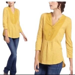 Anthropologie Meadow Rue Slubby Ruched Henley Yellow Small